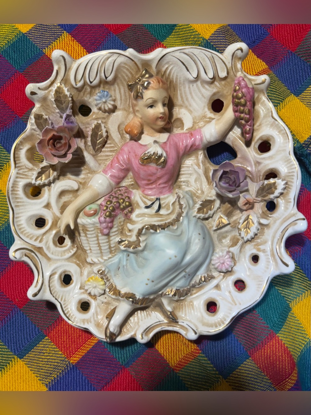 Vintage Victorian Girl Porcelain Wall Pocket